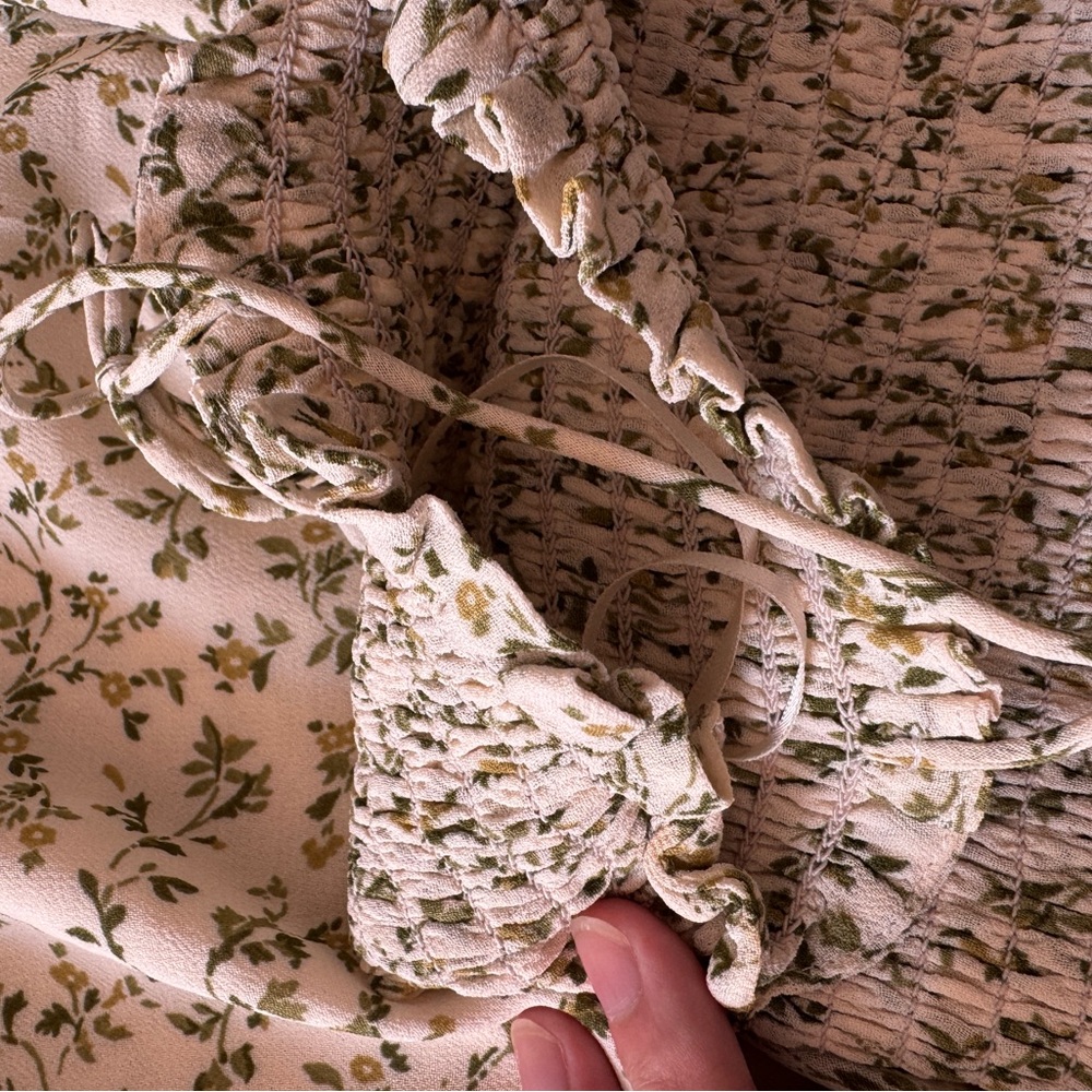 Reformation Cream Midi Dress with Green Floral Print - Picture 5 of 5